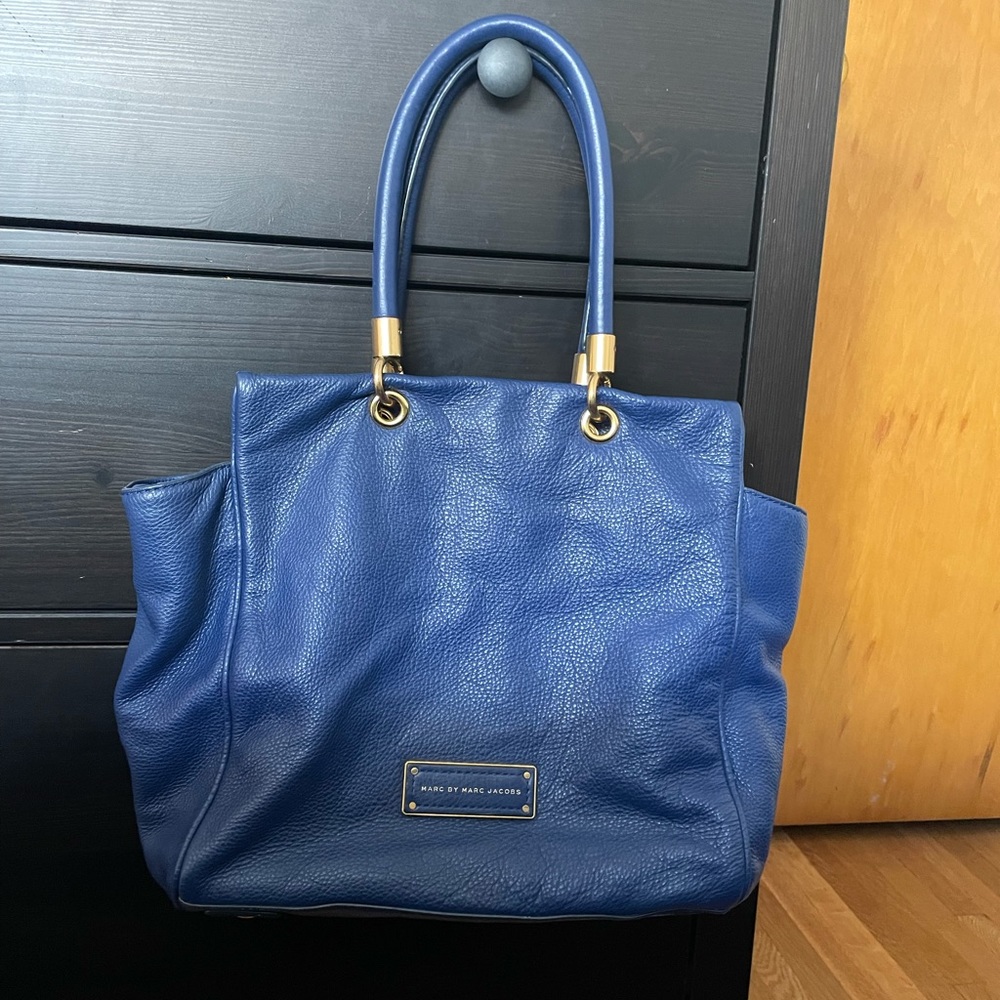 Marc by Marc Jacobs Too Hot to Handle Bentley Tote Blue Leather w/ Gold Hardware